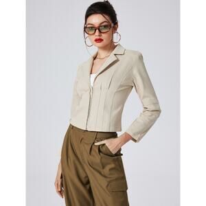 CIDER Beige Notched Collar Crop Cotton Blazer